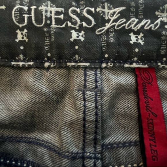 Guess Daredevil Wms Skinny Leg Jean Studded Pkts Front Back Unique Applique Sz28 - Picture 3 of 14